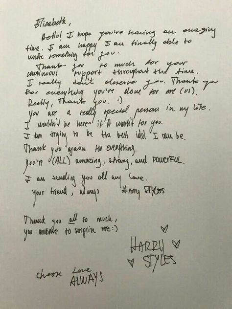 Harry wrote this letter for a fan.. I LOVE HIM SO MUCH Tatuajes Harry Styles, Dont Deserve You, Harry Styles Quotes, Harry Styles Tattoos, Harry Styles Cute, Harry Styles Wallpaper, How He Loves Us, Harry Styles Photos, Mr Style