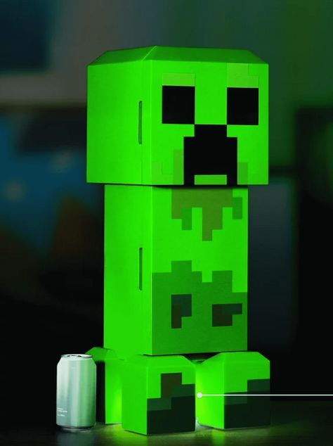 Minecraft Green Creeper Body 12 Can Mini Fridge 8L 2 Door Ambient Lighting 25.2" H 9.5" W 9.1" D - Walmart.com Minecraft Fridge, Green Led Light, Minecraft Merchandise, Kitchen Sets For Kids, Green Led Lights, Toy Storage Solutions, Building Toys For Kids, Store Snacks, Video Game Room Design