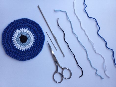 Evil Eye Crochet Coaster Pattern – by chantekelly. Evil Eye Crochet, Eye Crochet, Handbags Patterns, Coaster Pattern, Half Double Crochet Stitch, Crochet Coaster Pattern, Crochet Coaster, Evil Eye Protection, Crochet Handbags Patterns