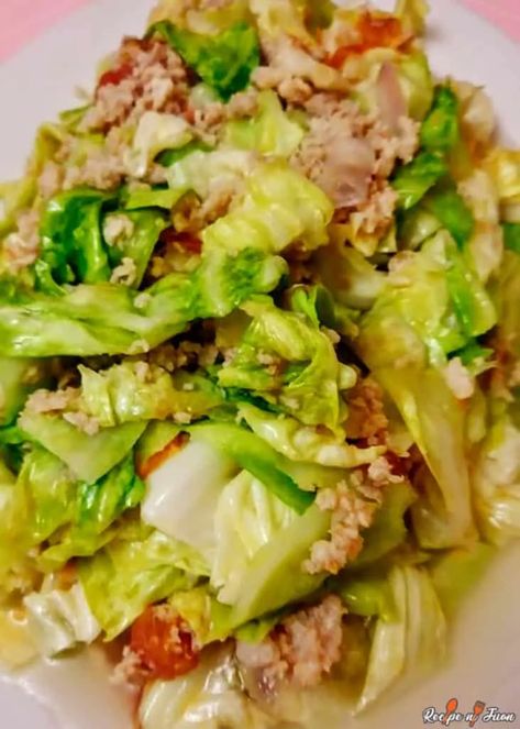 Ginisang Repolyo Recipe: Filipino cabbage and pork Ground Pork Filipino Recipe, Ginisang Repolyo, Ground Pork Recipe, Filipino Vegetable Recipes, Pilipino Food Recipe, Napa Cabbage Recipes, Beef Shank Recipe, Recipes Using Pork, Pork Bites