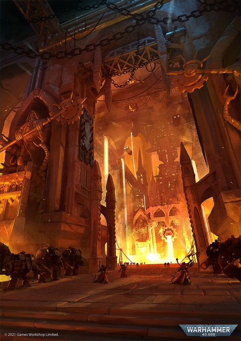 Warhammer 40k Environment Art, Dwarven Forge Concept Art, Hive City 40k, Fantasy Forge Concept Art, Forge Concept Art, Forge Aesthetic, Dnd Aesthetic, Fantasy Forge, Dwarven Forge