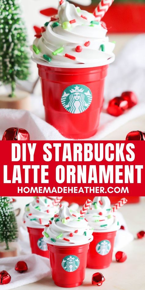 DIY Starbucks Latte Ornament Starbucks Crafts, Coffee Ornaments, Starbucks Latte, Diy Starbucks, Café Starbucks, Jul Diy, Starbucks Diy, Easy Holidays Crafts, Christmas Craft Fair