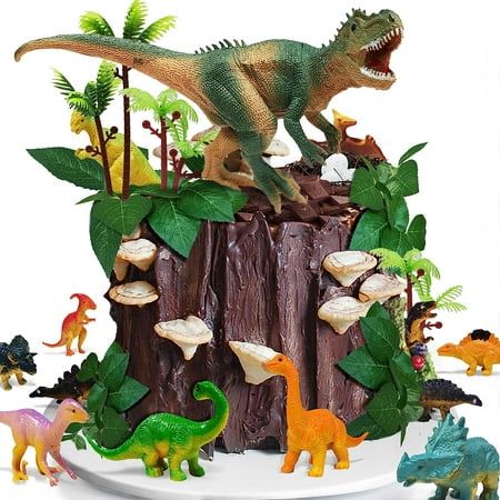 Qoadwem 23PCS Dinosaur Themed Cake Toppers With Eggs Leaves Trees For Birthday Party , Wild Animals ,Kids Party Cake Decorations Dinosaur Cake Toppers, Dinosaur Birthday Cakes, Cake Decorating Kits, Dinosaur Theme Party, Dinosaur Cake, Dinosaur Eggs, The Good Dinosaur, Dinosaur Decor, Dinosaur Birthday Party