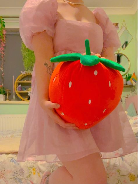 Strawberry Cushion, Strawberry Room, Strawberry Pillow, Kawaii Bedroom, Aesthetic Rooms, Spark Joy, Cute Pillows, Happy Place, Future House