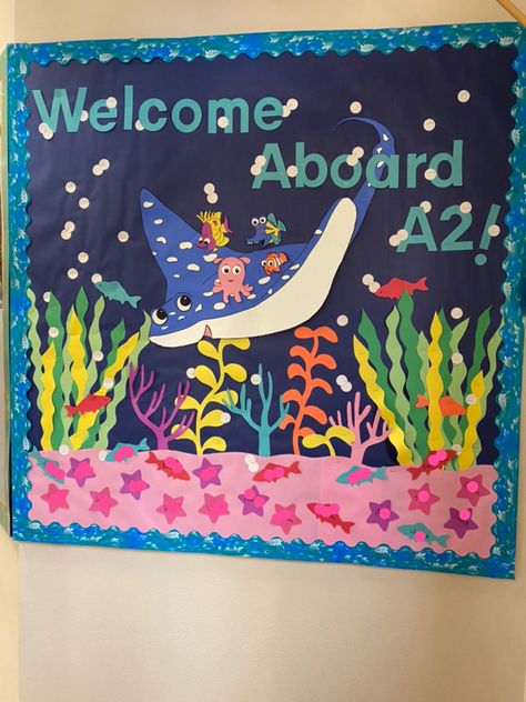 Under The Sea Classroom Theme Kindergarten, Coral Reef Classroom Theme, Under The Sea Theme For Classroom, Under The Sea Classroom Theme Bulletin Boards, Beach Theme Classroom Bulletin Boards, Nemo Door Decorations Classroom, Water Theme Classroom Decor, Finding Nemo Classroom Decorations, Under The Sea Theme Preschool Decoration Classroom Door