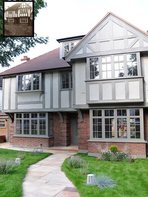 What to do with our mock Tudor external? | Houzz UK Tudor Exterior Paint, Modern Tudor House Plans, 1930s House Exterior, Tudor House Exterior, Exterior House Renovation, Exterior House Remodel, Home Exterior Makeover, Tudor Style Homes, Edwardian House