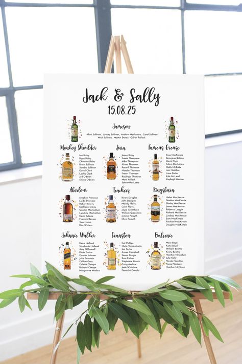 Raise a toast to your love with our customizable whisky-themed wedding seating plan! 🥃💕 

Perfect for whisky lovers, it features beautifully illustrated bottles, adding fun to your decor. 

Choose from various sizes and formats, including digital.

Order now and add a unique, personal touch to your wedding celebration! 🥂✨ 

#WhiskyWedding #WeddingSeatingPlan #CustomWeddingDecor #WhiskyLovers Whisky Wedding, Gin Table, Wedding Seating Plan, Custom Wedding Decor, Rum Bottle, Gin Bottle, Whisky Bottle, Wedding Bottles, Gin Bottles