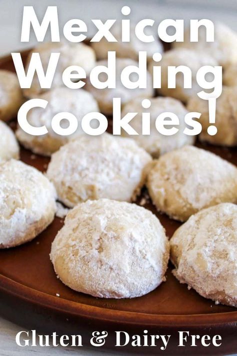 These gluten free Mexican wedding cookies are unbelievably tender, delicate, and melt-in-your-mouth delicious. They are full of rich, buttery walnut flavor and dusted in sweet powdered sugar. Also known as snowball cookies, these Mexican wedding cookies are the perfect treat for the holiday season. Mexican Names, Russian Teacakes, Mexican Wedding Cookies Recipes, Wedding Cookies Recipe, Wedding Mexican, Mexican Cookies, Mexican Wedding Cake, Almond Cookie, Russian Tea Cake