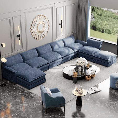 Homall 8-Seats Oversized Modular Sectional Sofa with Ottomans Convertible U-Shaped Sectional Couch Variable Sofa Couch Set with Oversized Soft Seat for Living Room,Blue Beige Couch Blue Pillows, Couches Living Room Apartment, Oversized Sectional Sofa, Living Room Blue, Couches For Small Spaces, 3 Piece Sectional Sofa, U Shaped Sectional Sofa, Modern Sofa Set, Modular Couch