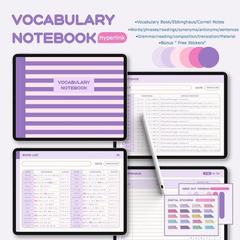 Language Learning Digital Planner in Purple | Bonus Free Stickers | Vocabulary & Grammar PDF Notebook | Hyperlinked Language Study Notebook passionplannerdaily #planners #healthplanner #assignmentplanner💻. Goodnotes Language Learning Template Free, Study Planner Free, Learning Template, Assignment Planner, Study Planner Printable, Student Planner Printable, Vocabulary Book, Free Notebook, Planner Writing