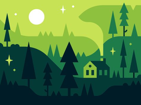 Forest by Alex Pasquarella  Greenry, flat, graphic, forest, simple, green cabin, trees Flat Graphic Illustration, Simple Forest Illustration, Forest Illust, Alex Pasquarella, Forest Graphic Design, Green Graphic Design, Flat Graphic Design, Forest Graphic, Green Cabin