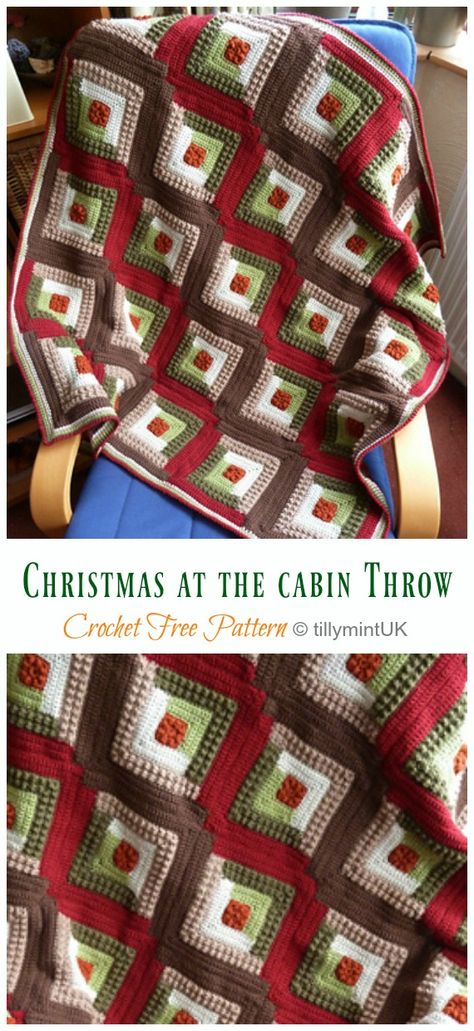 Autumn Log Cabin Throw Blanket Crochet Free Patterns Cabin Crochet, Christmas Log Cabin, Farm Crochet, Throw Blanket Crochet, Autumn Blanket, Granny Square Häkelanleitung, Knitted Blanket Squares, Crochet Free Patterns, Crochet Afghan Patterns Free