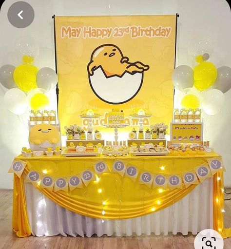 Gudetama Party Decoration, Gudetama Birthday Party, Gudetama Cake, Gudetama Party, Gudetama Birthday, Party Design Ideas, Happy 23rd Birthday, Egg Party, 33rd Birthday