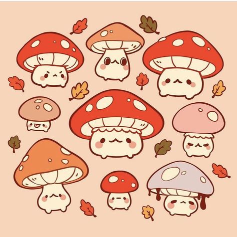 Griffonnages Kawaii, Dead Leaves, 귀여운 음식 그림, Cute Easy Doodles, Mushroom Drawing, Desen Anime, Wallpaper Collage, Cute Animal Drawings Kawaii, 캐릭터 드로잉