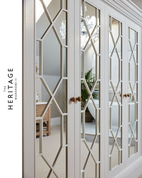 Add a touch of glamour in your dressing room with these exquisite mirrored wardrobes accented by beautiful wooden detailing... 🤍 Which do you prefer, mirrored or plain wardrobes? . . . #mirroredwardrobes #mirroredinteriors #handmade #handmadeinteriors #wardrobedesign Fretwork Mirror, Mirrored Wardrobe Doors, Wall Mirror Decor, Mirror Wardrobe, Bedroom Built In Wardrobe, Closet Door Makeover, Mirror Closet Doors, Parisian Interior, Wardrobe Door Designs