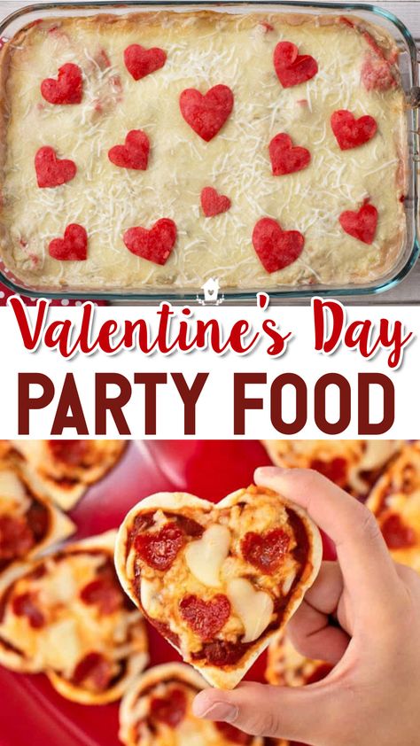 Valentine's Day Potluck Party Food Ideas Easy Valentine’s Day Recipes, Galentines Party Snacks Savory, Valentines Day Food Lunch, Valentine Appetizers Parties Food Simple, Galentine Party Appetizers, Valentine’s Day Finger Food, Finger Foods For Valentine Party, Valentines Day Potluck Ideas, Galentines Potluck Ideas