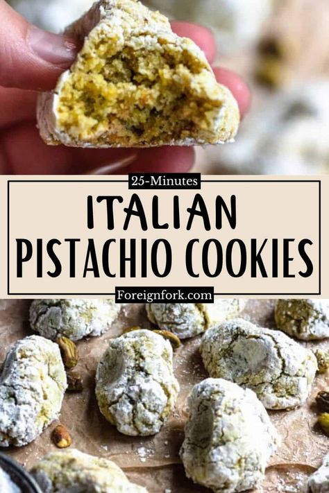 This recipe for Italian Pistachio Cookies uses only 5 ingredients. The cookies are soft and share the tastes of pistachio and lemon. They are great for a quick cookie recipe any time of the year, and the green color also makes them a great fit for Christmas dessert! Sicilian Pistachio Cookies, Pistasio Cookies, Sea Salt Pistachio Cookies, Recipes That Use Pistachio Cream, Lady Finger Cookies Recipe, Pistachio Amaretti Cookies, Pistachio Almond Cookies, Recipes With Pistachio Paste, Light Cookies Recipe