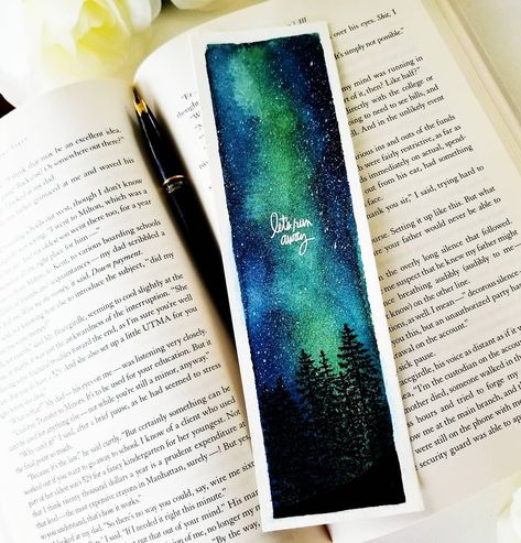 Gansai Tambi Watercolors, Make A Bookmark, Handmade Bookmarks Diy, Night Sky Art, Creative Bookmarks, Arches Watercolor Paper, Watercolor Sky, Watercolor Bookmarks, Scene Art