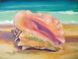 Conch Shell Painting, Seashore Paintings, Goldfish Art, Ocean Drawing, Beachy Art, Shell Painting, Sea Creatures Art, Beach Art Painting, Art Coquillage