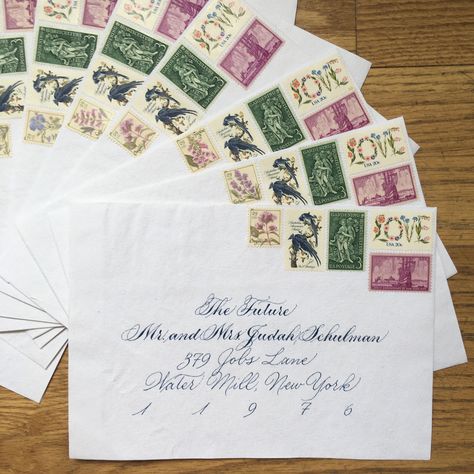 Custom Vintage Stamp Set- Unique Personalized Vintage Stamp for 2+-ounce or Square Envelope Wedding Invitations - DEPOSIT Envelope Calligraphy, Square Envelope, Vintage Garden Parties, Postcard Wedding Invitation, Envelope Wedding, Vintage Garden Wedding, Square Envelopes, Vintage Invitations, Vintage Postage Stamps