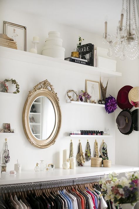 Luxury without the cost? Yes, it IS possible! Closet Vanity, Dressing Room Closet, Vintage Closet, Dream Closets, Build A Wardrobe, Closet Makeover, Closet Goals, Closet Inspiration, Diy Closet