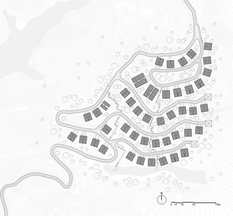 Mountain Resort Architecture, Resort Hotel Design, Site Plan Rendering, Site Plan Design, Mountain Villa, Resort Plan, Slope House, Resort Architecture, Hillside House