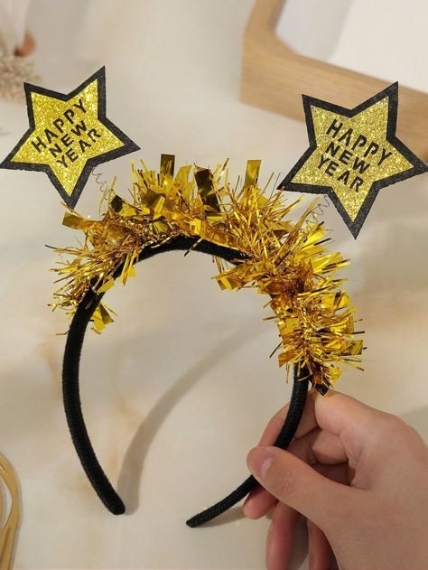 Gold  Collar  Plastic   Embellished   Event & Party Supplies Christmas Party Accessories, New Year Headband, Happy New Year Gift, New Year's Party Decorations, Antler Design, Happy New Year Photo, Star Decor, Holiday Christmas Party, Glitter Headbands