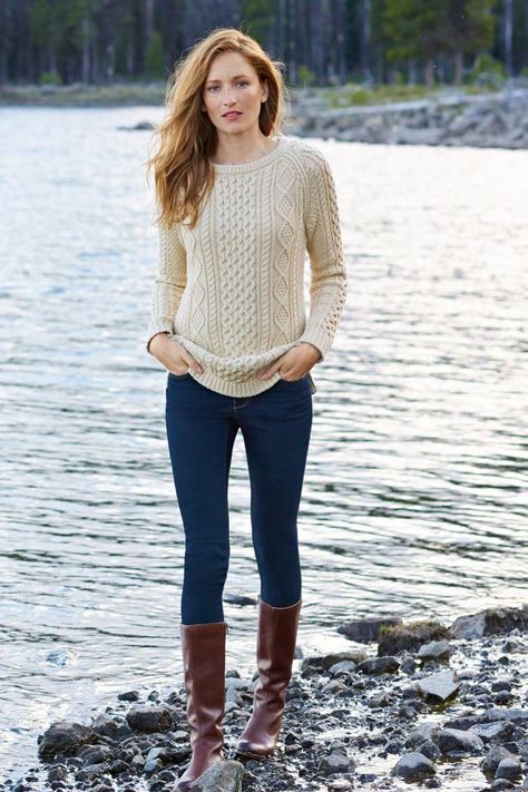 20 Best Cute Fall Sweaters for 2021 - Cozy, Warm Sweaters for Autumn Ll Bean Women Outfits, Womens Preppy Outfits, Cute Sweaters For Fall, Ll Bean Women, Fisherman Sweater, Hiking Outfit, Beige Sweater, Tunic Sweater, Fall Sweaters