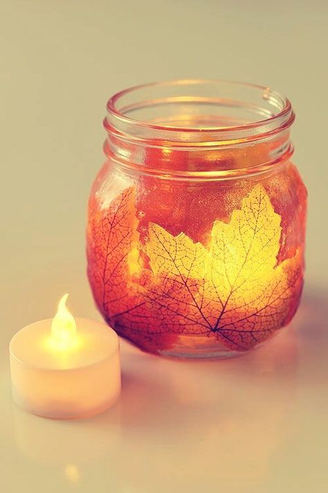 Decoupage Candle Jars, Diy Votive Candle Holders Craft Ideas, Glass Jar Candle Holders Diy, Crafts For Seniors To Make, What To Do With Jars, Decoupage Lantern, Decopage Candle, Pumpkin Centerpieces Diy, Votive Candle Holders Diy