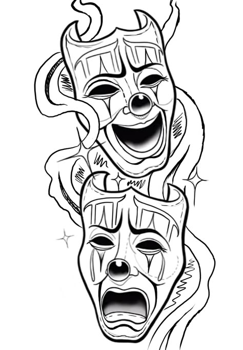 Clown Faces Tattoos, Clown Tattoo Creepy, Scary Tattoo Stencil, Cool Tattoo Design Drawings, Hear No Evil See No Evil Tattoo Stencil, Twoface Tattoo, Skeleton Tattoo Men, Smile Now Cry Later Design, Cholo Clown Tattoo