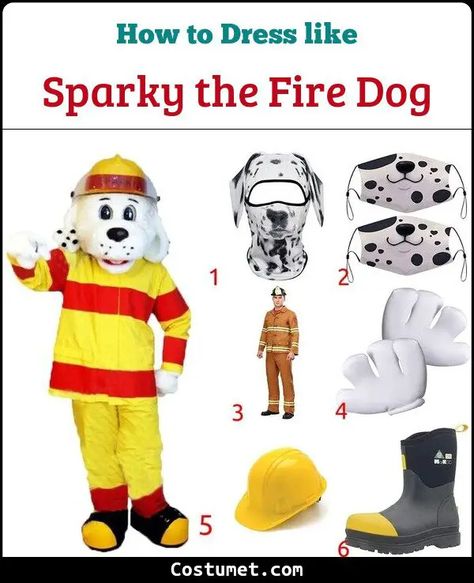 Sparky the Fire Dog Costume for Cosplay & Halloween 2023 Sparky The Fire Dog, Fire Safety Rules, Fireman Costume, Cartoon Gloves, Fire Dog, Animal Paws, Fire Drill, Dog Mask, Costume For Halloween