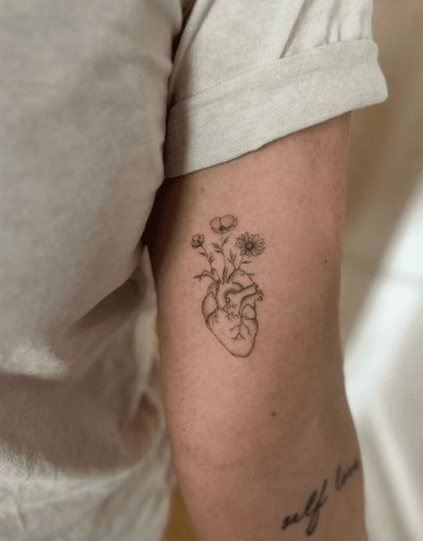 Heart With Birth Flowers Tattoo, Heart And Flower Tattoo, Viva La Vida Tattoo, Initials Tattoo, Inner Ankle Tattoos, Van Gogh Tattoo, Symmetrical Tattoo, Basic Tattoos, Sunflower Tattoos