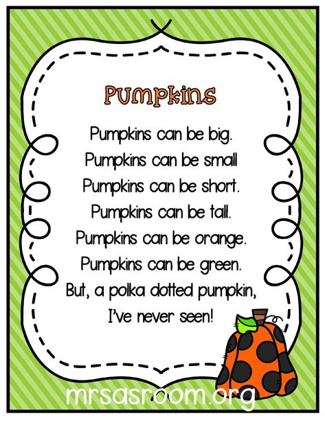 Poems For Preschool, Pumpkin Poem, Kindergarten Poems, Pumpkins Preschool, Preschool Poems, Classroom Songs, Pumpkin Activities, Halloween Preschool, Kids Poems