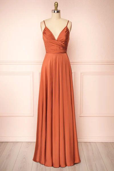 Burnt Orange Bridesmaid Dresses, Ruffles Bridesmaid Dresses, Silky Maxi Dress, Fall Bridesmaids, Orange Bridesmaid Dresses, Burnt Orange Dress, Chic Gowns, Vestidos Prom, Grad Dresses