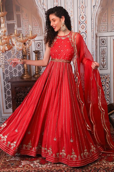 Rust Anarkali, Red Anarkali Dress, Round Neck Anarkali, Chanderi Anarkali, Yellow Anarkali, Red Anarkali, Heavy Dresses, Desi Wear, Choli Designs