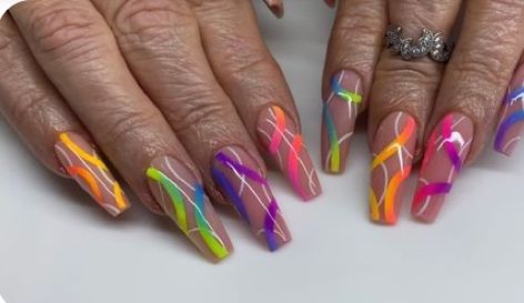 Nails Stripes, Stripes Nails, Nails Rainbow, Nails Neon, Colors Nails, Unghie Nail Art, Acrylic Press On Nails, Modern Nails, Striped Nails