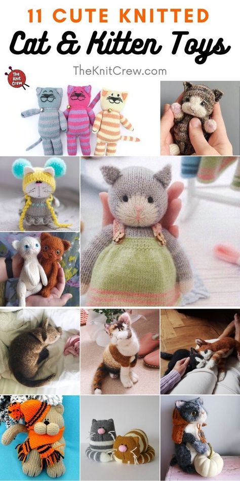 11 Cute Knitted Cat & Kitten Toys For Kids. Cute Knitted Cat & Kitten Toys For Kids curated by The Knit Crew. Knitted Kitty Pattern, Free Knitted Cat Toy Patterns, Knitted Kitten Pattern Free, Kitten Knitting Pattern Free, Knitted Cats And Kittens Free Patterns, Knitted Cat Toys Free Pattern, Small Knitted Animals Free Patterns, Animal Knitting Patterns Free Easy, Knitted Cat Pattern Free