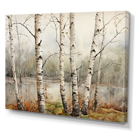 White Birch Paintings, Silver Birch Tree Painting, Painted Birch Trees, Birch Tree Paintings, Birch Trees Painting, Birches Painting, Birch Wall, Tree Painting Canvas, Birch Tree Art