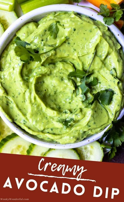 This Creamy Avocado Dip Recipe comes together in 5 minutes with just 4 ingredients! An appetizer for any occasion, this basic guacamole dip is ultra smooth, fresh and flavorful. Creamy Avocado Dip, Avocado Dip Recipe, Dip Recipes Appetizers, Guacamole Dip, Avocado Dip, Dip Recipes Easy, Thanksgiving Appetizers, Guacamole Recipe, Easy Snack Recipes