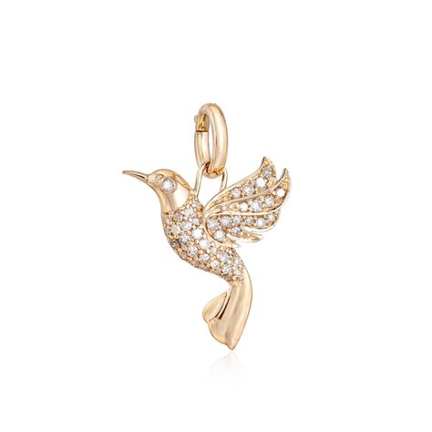 14K Diamond Bird Charm-14K Solid Gold -G-H Color, SI1 Diamonds-0.27 ctw - Diamonds-16mm x 17mm with a 7mm bale-Each item comes beautifully in our signature bow jewelry box-Made with love in NYC♡ Hummingbird Necklace, Gold G, Humming Bird, Bow Jewelry, Bird Charm, Bird Necklace, Mini Charm, Jewelry Black, Small Charms