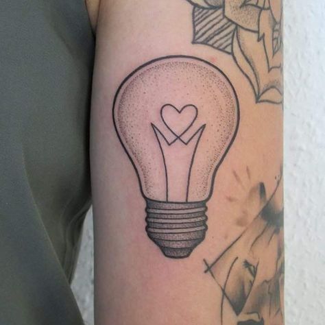 Light bulb with a heart in it inked on the left arm Lightbulb Tattoo, Inspiring Quote Tattoos, Characters From Movies, Cage Tattoos, Simple Tattoos For Women, Tattoos Inspo, Belly Tattoos, Sticker Tattoo, Ribcage Tattoo