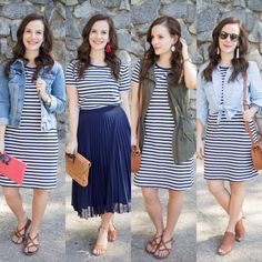 Shirt Dress Outfit Ideas, Striped Dress Outfit, Look Office, Shirt Dress Outfit, Striped T Shirt Dress, Elegante Casual, Striped T Shirt, Little Dresses, Dress Outfit