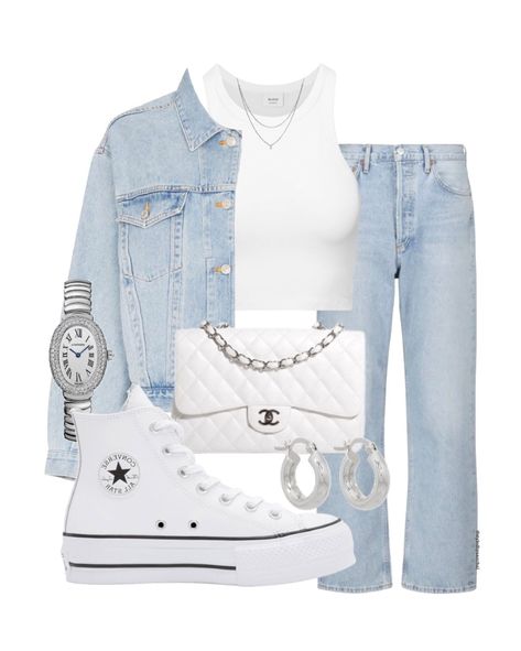 Denim And Sneakers Outfit, Converse Heels Outfit, Navy Tank Top Outfit, Dior Clothes Casual, Denim On Denim Outfit, White Converse Outfits, Women Drawing, Women Illustration, Denim Jacket Outfit