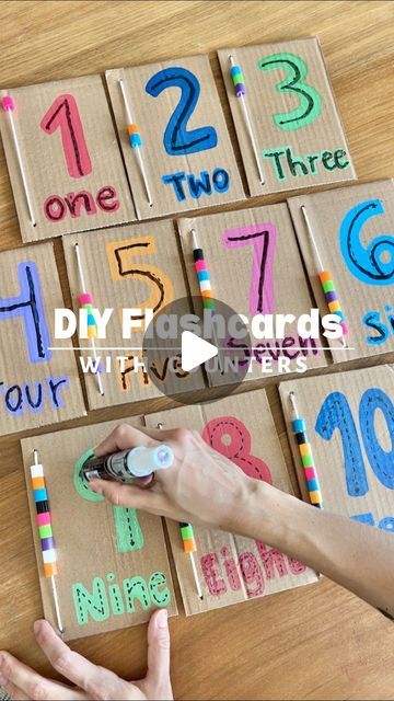 1.6M views · 64K likes | Stephanie & Katrina | Crafty Moms on Instagram: "DIY FLASH CARDS - ERASABLE 🔢 You asked for this new version and we really hope you enjoy this new video! Of course we have flash cards at home but our kids are no longer interest on using them so we decided to create our own flash cards with a twist! 🤩 we made one before with drawings of fruits and veggies but many of you told us that you can’t draw, so this time we decided to use beads and a yarn cord as counters so kids can count them and trace the numbers accordingly. They will practice number recognition and improve their writing skills at the same time 💫   This activity will definitely help them learn the numbers in a more engaging way by tracing them. The great thing about these homemade cards is that they a Flash Cards For Kids Ideas, Number 1 Crafts Preschool, Number 6 Craft, Number Counting Activities Preschool, 1 To 10 Numbers Activities, How To Make Flash Cards, Numbers Activities For Toddlers, Flash Card Ideas, Pre Nursery Activities