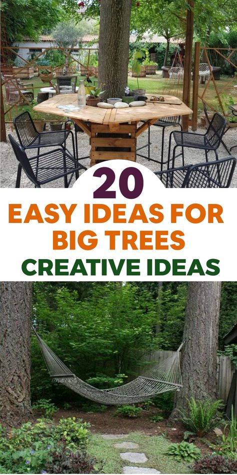 Discover the enchanting allure of majestic trees with these effortless and imaginative suggestions to elevate your outdoor area. Envision crafting a serene seating nook beneath a towering tree – adorn with a snug bench or a cozy hammock, complemented by plush cushions and a dainty side table for unwinding amidst nature's beauty. Alternatively, suspend bird feeders or birdhouses from the branches to entice vibrant feathered creatures and animate the surroundings. Tree Seating Ideas, Decks Built Around Trees, Ideas For Around A Tree, Hammock Ideas Backyard Without Trees, Seating Under Tree, Sitting Area Under Tree, Patio Around Tree, Under Tree Seating Area, Table Around Tree