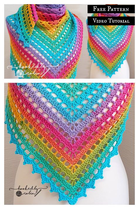 Eyelet Triangle Shawl Free Crochet Pattern and Video Tutorial Crochet Easy Shawl, Fast Crochet Shawl Pattern Free, Crochet Triangle Shawl Pattern Free Granny Squares, Crochet Triangle Shawl, Shawl Crochet Pattern Triangle, Crochet Shawl Free Pattern, Granny Square Triangle Shawl, Crochet Shawl Pattern Free Easy Simple, Beginner Crochet Triangle Scarf