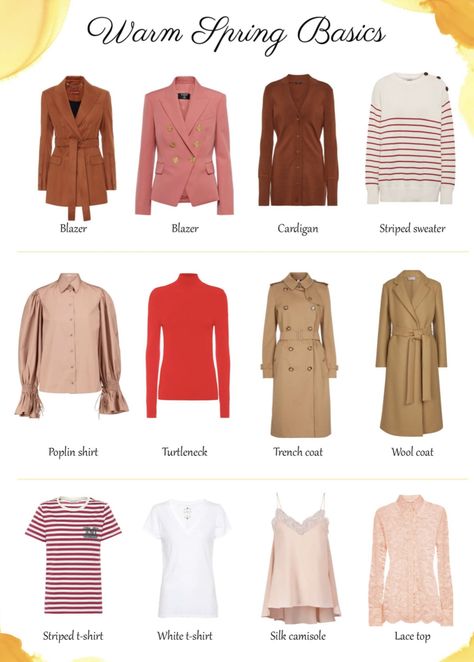 True Spring Winter Outfits, Spring Color Analysis Outfits, Warm Spring Outfits Color Palettes, True Spring Capsule Wardrobe, Warm Spring Capsule Wardrobe, True Spring Color Palette Outfits, Warm Spring Color Palette Outfits, True Spring Outfits, Warm Spring Makeup