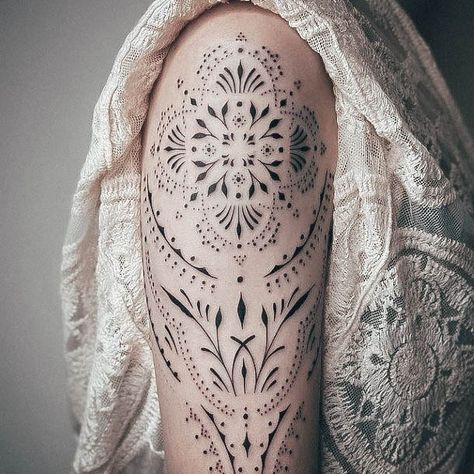 Shoulder Tats, Dot Tattoos, Sacred Geometry Tattoo, Geometry Tattoo, Ornamental Tattoo, Mandala Tattoo Design, Dot Work Tattoo, Elegant Tattoos, Tattoo Sleeve Designs