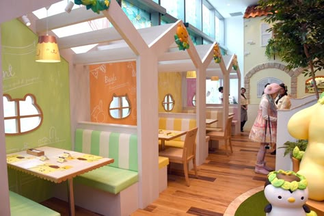 Pompompurin Café has finally arrived in Singapore. Shortly after the news of Hello Kitty Orchid Garden café opening at Changi Airport Terminal 3, this is anot Pompompurin Cafe, Kawaii Garden, Theme Cafe, Rocking Bed, Indoor Playground Design, Kids Restaurants, Pet Cafe, Deco Disney, Indoor Playroom