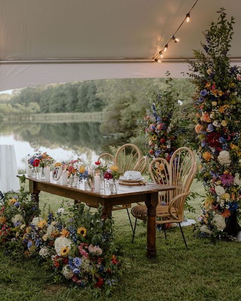 The prettiest summer wedding with the most vibrant palette @lancasterweddingphotographer @monzies_floral @rusticcharm_vintagerentals @epicureandelightcatering @bigtoprent @borrowedsomethingssignrentals @lightweightband @book_mcr #wildflowerwedding #outdoorwedding #tentwedding #bride #groom #2025wedding #philadelphiaweddingplanner #nycweddingplanner #estatewedding #summerwedding #weddinginspo #weddingplanner #weddingday #weddingdesign Hygge Wedding Summer, Swedish Summer Wedding, Wildflower Outdoor Wedding, Granny Chic Wedding, Hygge Wedding, Prom Dress Inspo, Romantic Garden Wedding, Wedding Palette, Granny Chic